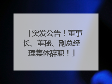 突发公告！董事长、董秘、副总经理集体辞职！