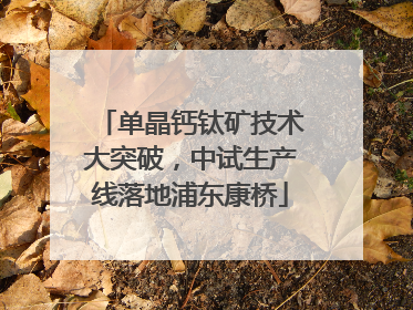 单晶钙钛矿技术大突破，中试生产线落地浦东康桥