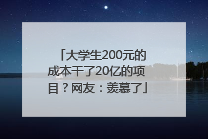 大学生200元的成本干了20亿的项目？网友：羡慕了